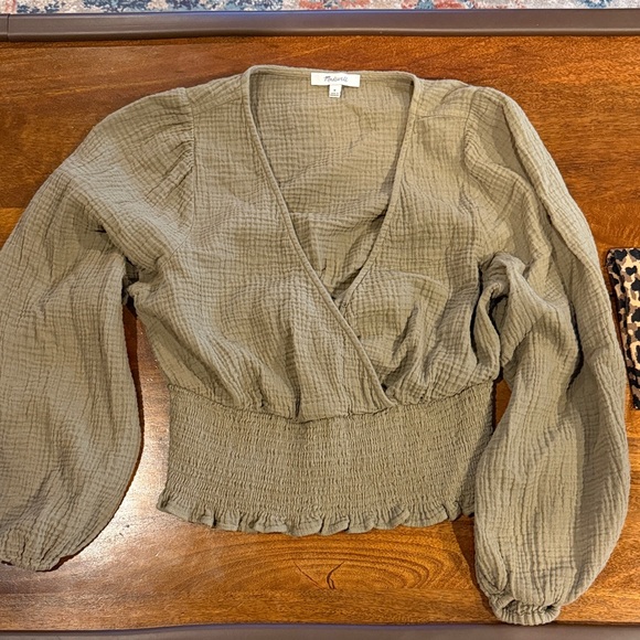 Madewell Tops - Madewell Textured Olive Blouse